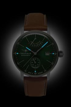 Preview: Bauhaus Herrenuhr Automatik mit Gangreserveanzeige und Lederarmband